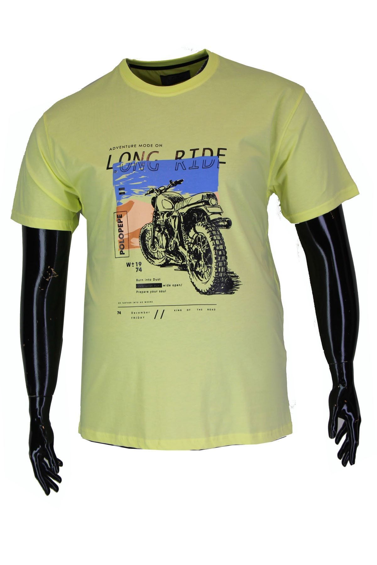 Erkek Sarı Kısa Kol Baskılı T-shirt 1350-7
