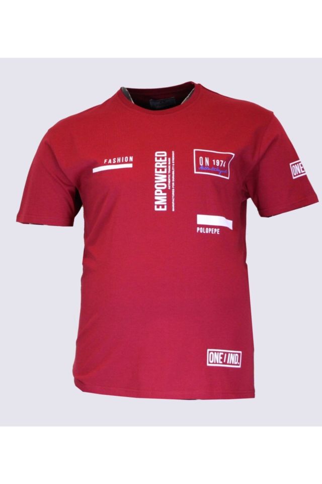 Erkek Bordo Büyük Beden Tişört 1304-8