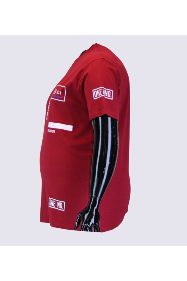 Erkek Bordo Büyük Beden Tişört 1304-8